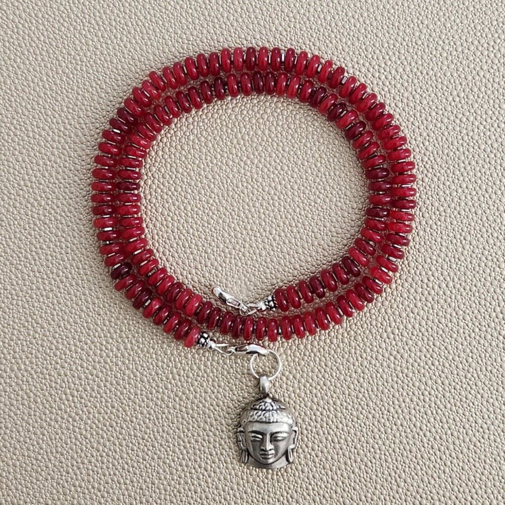 RED JADE NECKLACE W/ BUDDHA PENDANT--18"